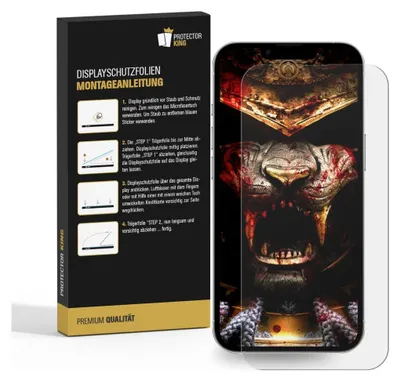 A product package for screen protectors, with a phone displaying a graphic next to it.