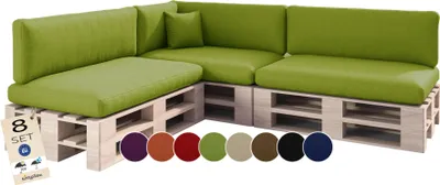 Produktbild von sunnypillow Palettenkissen Outdoor, wasserdicht, UV-lichtecht - 8er Set - Palettenauflage für Palettensofa für Haus, Garten - Palettenpolster für Palettenmöbel - Rückenkissen & Sitzkissen Grün