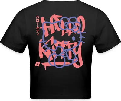 Produktbild von Spreadshirt Hello Kitty Mit Schriftzug Graffiti Stil Crop Top, S, Schwarz