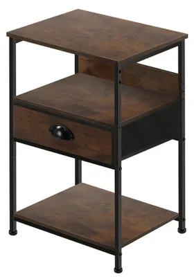 Produktbild von Nachttisch Beistelltisch Nachtschrank - 38 x 30 x 64 cm - Rustikal braun - Mit Schublade