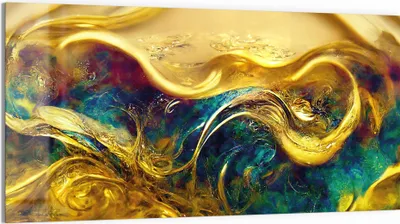 Produktbild von DEQORI Glasbild Echtglas 100x50 cm 'Goldener Wirbeltraum' Wandbild Bild modern Deko