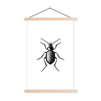 Produktbild von MuchoWow® Textilposter Käfer - Tiere - Vintage - Schwarz und weiß 60x90 cm mit holzfarbenen Rahmen - Textil