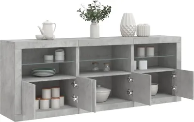 Produktbild von vidaXL Sideboard mit LED-Leuchten Betongrau 181,5x37x67 cm