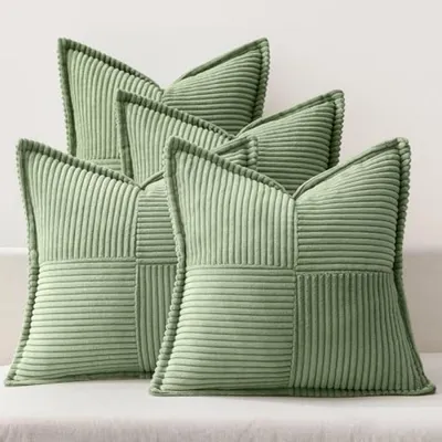 Produktbild von PromoHome® Cord-Kissenbezüge Set aus 4 - Patchwork-Kissenbezüge 40x40 cm - Weiche dekorative Kissenbezüge für Sofa, Wohnzimmer, Schlafzimmer