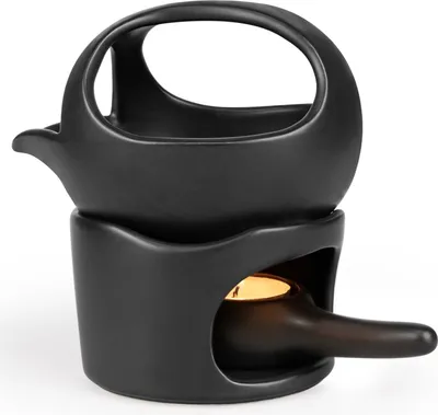Produktbild von Keramik Duftlampe Für Wachs, Schwarz Tragbar Aromalampe mit TeelichtHalter, Wachs Torte Brenner Für Duftwachs-Ätherische Öle, Kerzenwärmer Lampe für Zimmer, Geschenk für Halloween, Weihnachten
