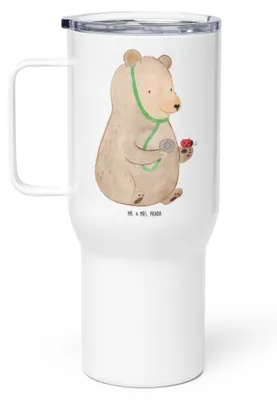 Produktbild von Mr. & Mrs. Panda Thermobecher Bär Arzt - Weiß - Geschenk, Teddy, Doktor, Isolierbecher, Professor, Ärztin, Kaffee-to-go-Becher, Professorin, Edelstahl-Thermobecher