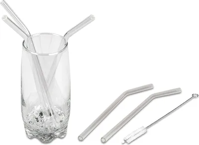 Produktbild von Glas Strohhalme 6 Stück Gebogen inklusive Reinigungsbürste