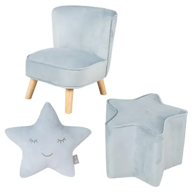 Produktbild von roba Bundle 'Lil Sofa' inkl. Kindersessel, Sternenhocker & Dekokissen Stern in hellblau/sky