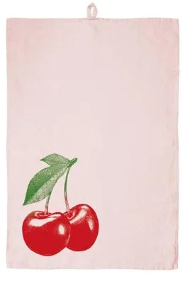 Produktbild von Frohstoff Geschirrtuch Leinen Rosa Kirsche Rot/Grün
