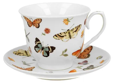 Produktbild von DUO CROCUS Kollektion Tasse 250 ml BUTTERFLIES mit Untertasse, New Bone China Porzellan