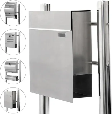 Produktbild von Standbriefkasten Briefkasten aus V2A Edelstahl Postkasten mit Zeitungsfach 120cm