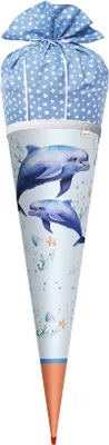 Produktbild von ROTH Schultüte Lieblingsstück Delfin Duo 70 cm groß rund Stoffschultüte mit Rot(h)-Spitze Zuckertüte Schulanfang
