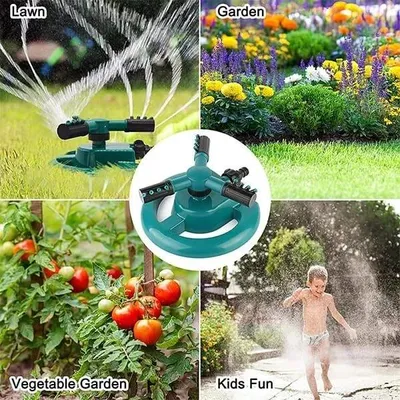 Obrázek produktu pro Zahradní rotační zavlažovač 360°, sprinkler se 3 rameny a 12 tryskami, zahradní postřikovač na hadici pro trávník a zahradu do 200 m² - WaterSprinkler