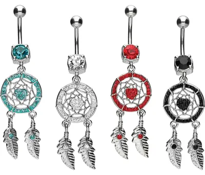 Produktbild von Bauchnabelpiercing Chirurgenstahl Bananabell mit Brass-Design TRAUMFÄNGER + HERZ