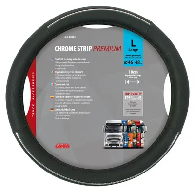 Produktbild von LAMPA 98923 Chrome Strip Lenkradbezug TPE Ø46-48cm Schwarz Lenkradhülle