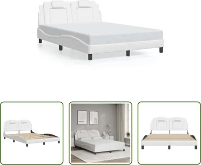 Produktbild von The Living Store Bettgestell mit Kopfteil Weiß 140x190 cm Kunstleder