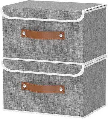 Produktbild von Unyqoos® Stoff-Aufbewahrungsboxen Set – faltbare Aufbewahrungswürfel für Kleidung & Dokumente, 4 Größen (32×32×16 / 33×23×20 / 38×25×25 / 44×29×30 cm), Tragegriff, stabiler Kartonboden