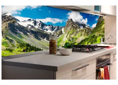 Produktbild von Küchenrückwand Folie selbstklebend GEBIRGE 180 x 60 cm - Klebefolie - Dekofolie - Spritzschutz für Küche -