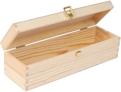 An open wooden box with a gold latch, shown against a white background.