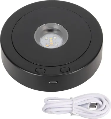 Obrázok produktu pre Otočná základňa s LED displejom, čierna, 360 stupňov, 80 kruhov, napájanie z batérie alebo USB Otočný stojan na krištáľové sklo
