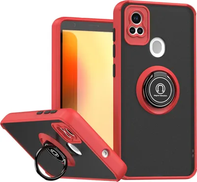 Produktbild von Hülle für ZTE Blade A31 Matte Transluzent TPU Stoßfest Schutzhülle mit Ring Halter Ständer Rot