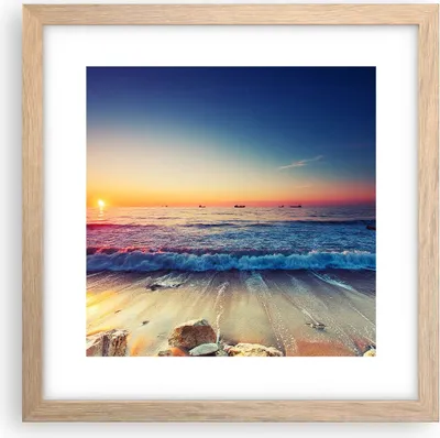 Produktbild von Gerahmtes Poster - Rahmen in heller Eiche - Meer Strand Welle - 30x30 cm - Wand Bild - Wanddeko - Wandbilder - Wandposter - Bilderrahmen - Bilder - Kunstdruck - Wandbild - P2NAC30x30-3613