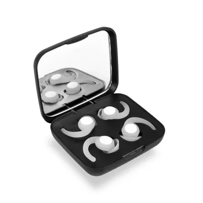 Produktbild von 2BEHEALTHY Schlaf Ohrstöpsel Silikon 35 dB für Seitenschläfer 2 Größen mit Etui und Spiegel Weiß