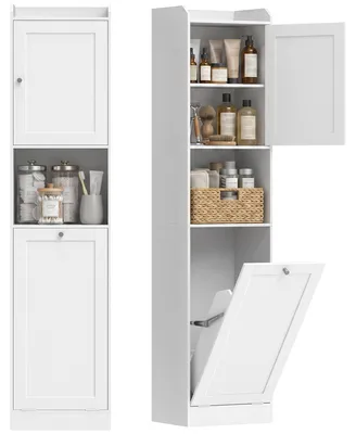 Immagine prodotto di HOMCOM Mobile Alto Bagno con Cesto Ribalta, Mobiletto Salvaspazio Mensole, Bianco