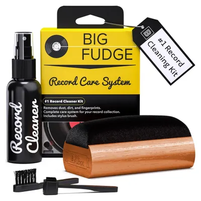Immagine prodotto di BIG FUDGE Set 4 in 1 per la pulizia dei dischi in vinile: spazzola per dischi in velluto morbida e antigraffio, spazzola per stilo, soluzione detergente XL e