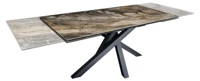 Image de Table de salle à manger extensible PETRANO 180-220-260 cm – Céramique effet marbre taupe et métal noir