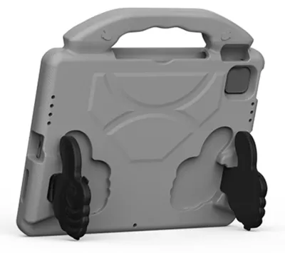 Image de Étui de protection en forme de pouce pour iPad Air 11" (10,9") – Résistant aux chocs, avec poignée pivotante, lavable, gris