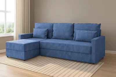 Zdjęcie produktu dla Narożnik KUBO L z funkcją spania 120x200, pojemnik na pościel, uniwersalny L/P, Kronos 05, niebieski 226 cm