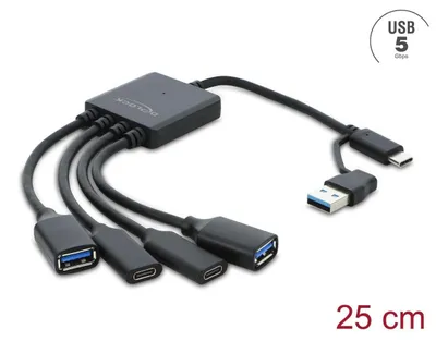 Obrázek produktu pro Rozbočovač Delock USB 5 Gbps s konektorem Type-C nebo Type-A, rozšiřující na 2x