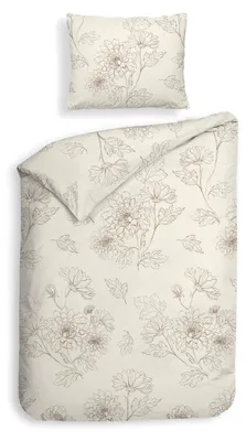 Productafbeelding van Heckettlane dekbedovertrek Gigi - 135x200 cm – 100% katoenen flanel – Hoogwaardige beddengoed met print – Zacht – Ademend en huidvriendelijk – Inclusief kussensloop van 80x80 cm – Wit
