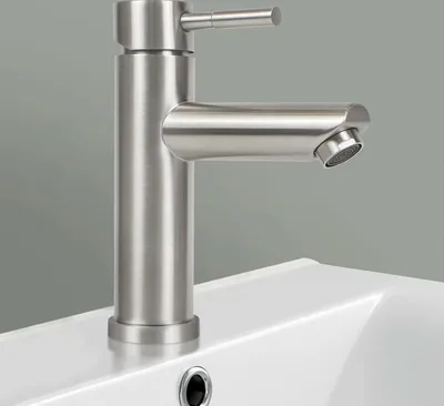 Zdjęcie produktu dla ZMH bateria łazienkowa umywalkowa - wysokociśnieniowa bateria zimnej wody z wylewką o wysokości 100 mm bateria jednouchwytowa do łazienki, nikiel szczotkowany