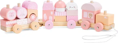 Produktbild von Navaris Holzzug Spielzeug für Mädchen und Jungen - Zug Lokomotive Holz mit Würfel - Eisenbahn inkl. Holzbausteine - Holzeisenbahn zum Nachziehen