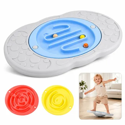 Produktbild von Kinder Balance Board mit Labyrinth Spiel, Wackelbrett mit 3 austauschbaren Labyrinthen und Bällen, Koordinationsspielzeug ab 3 Jahren