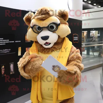 Obrázek produktu pro Kostýmová REDBROKOLY postava maskota zlatého šavlozubého tygra s brýlemi na zakrývání a čtení