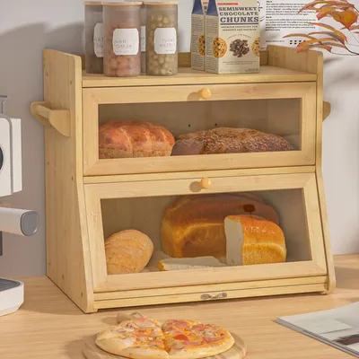 Brotkasten aus Bambus, 2 Etagen, 40 Liter, 40x28x38 cm