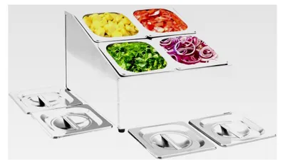 Produktbild von Gastronorm-Ständer mit 4 GN-Behältern 1/6 aus Edelstahl