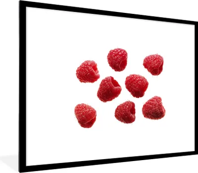 Produktbild von MuchoWow® Gerahmtes Poster Obst - Himbeere - Weiß 80x60 cm - Poster mit Schwarzem Bilderrahmen Wandposter Rahmen Foto Bilder - Schlafzimmer-Dekorationen - Fotoposter