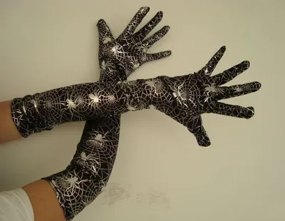 Produktbild von Langarmhandschuhe Handschuhe Langarm Handschuh Spinnen schwarz silber Spinne Halloween Horror Kostüm