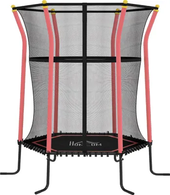 Produktbild von Trampolin für Kinder, Ø163,5 cm, mit Sicherheitsnetz, gepolstert, Stahl, belastbar bis 50 kg, Schwarz & Rot