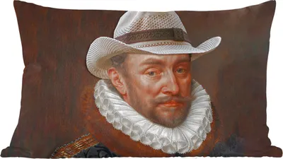 Produktbild von MuchoWow® Zierkissen Sofakissen Wohnzimmer Dekokissen 60x40 cm Wilhelm von Oranien - Adriaen Thomasz - Cowboyhut - Kopfkissen - Polster mit Foto