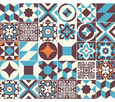 Obrázek produktu pro Samolepicí obkladové nálepky do kuchyně a koupelny – 30 nálepek ve stylu cementových dlaždic Azulejos Marignana – 30 nálepek o rozměrech 15 x 15 cm