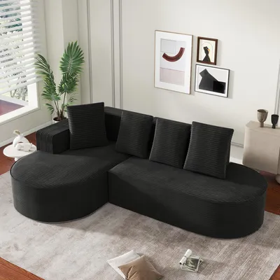 Produktbild von LVHOM Ecksofa mit Schlaffunktion in Cord, L-Komfortsofa ohne Montage, 265cm Breite, weiches Tiefkissen, Schwarz