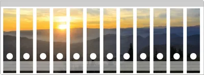 Produktbild von Wallario Ordnerrücken Sticker, selbstklebend für breite Ordner, 12 Stück, Motiv Sonnenaufgang über dem Schwarzwald