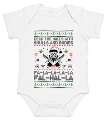 Productafbeelding van Falhalla Totenkopf Kersttrui met kerstmanmotief, babyromper, wit, maat 3/6 maanden