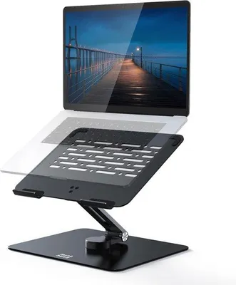 Obrázek produktu pro Hliníkový stojan na notebook do kanceláře, ergonomická podložka pod notebook s možností otáčení o 360°, stabilní stojan na notebooky o úhlopříčce 10–17 palců