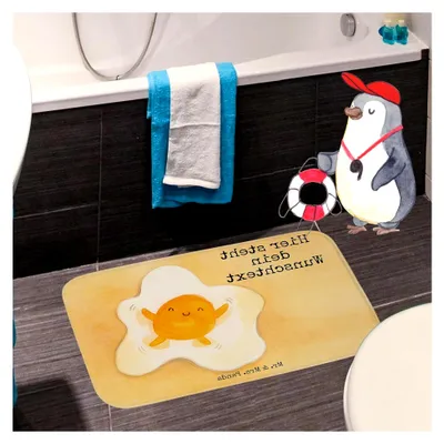 Produktbild von Personalisierte Badematte im Spiegelei-Design - Geschenk, individuell gestalten, Badmatte, lustige Sprüche, Duschvorleger, personalisierter Badvorleger, Tag